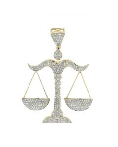 10K  Gold Libra Scale Pendant Iced Out 1.3ctw Round Diamonds Mens Fashion Charm