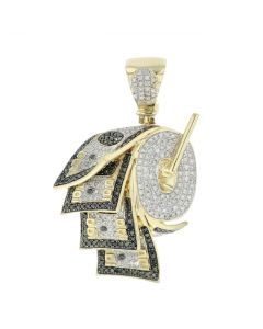 10K Gold Money Roll Diamond Pendant 100 Dollar Bills Diamond Charm Green and White 1.58ctw