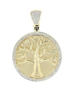 10K Gold Diamond Tree of Life Pendant Round Medallin Mens Custom Diamond Charm 0.46ctw 45mm Tall