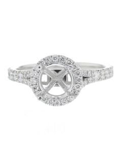 Diamond Semi Mount Engagement Ring Halo Style in Platinum Fits 1ct Solitaire Round 0.59ctw Side Diamonds