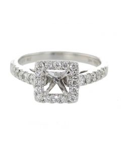 14K White Gold Engagement Ring Setting Semi Mount Only Fits 1ct Princess or Round Solitaire 0.52ct