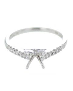 14K White Gold Engagement Ring Setting Round Side Diamonds Fits 1ct Round or Princess Cut 0.18ctw