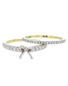 14K Gold Semi Mount Rings Set Engagement Ring Setting and Band 0.35ct Fits Upto 1Ct Solitarie