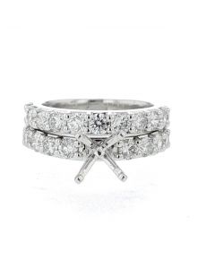 14K White Gold Wedding Set Setting 2.00ctw Side Diamonds Large Round Cut Side diamonds Fits 1CT - 2CT