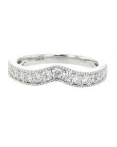 Platinum Wedding Band Engagement Ring Enhancer Round Diamonds Millgrain Sides Curved