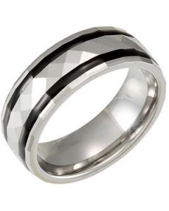 BLK ENAMEL FACETED DOMED BAND N\A  8 ONE PIECE