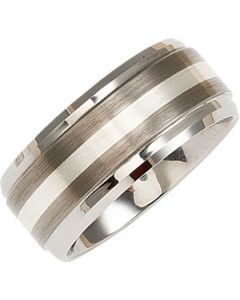 RIDGED BEVEL BAND W/STER INLAY N\A  11 ONE PIECE
