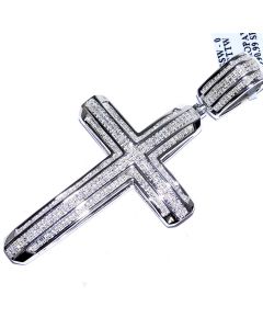 1.1ct Diamond Cross Charm Mens Cross Pendant Pave Diamonds 60mm Tall