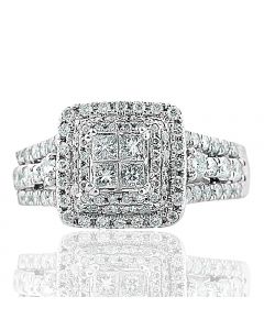 Princess Cut Diamond Wedding Ring For Her 14K White Gold 1.00ctw Vintage 10mm Wide(i2/i3, i/j)