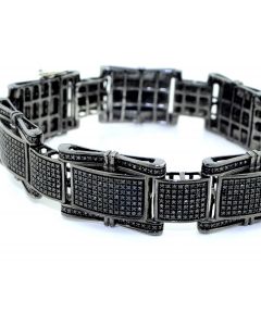 Diamond Bracelet Mens Black Diamonds 3.7ctw Black Pvd Finish 8.5 inches Long 18mm Wide