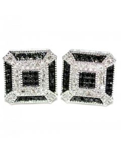 Black White Diamond Stud Earrings Large 10mm 0.3ct 10K White Gold Screw back