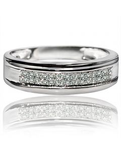 Diamond Wedding Ring for Men 0.12ct 10k White Gold 6mm Wide Pave Set Rounded
