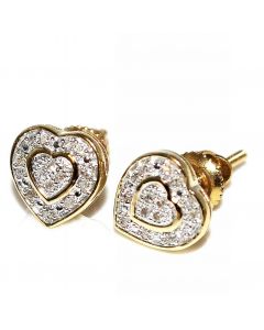Diamond Heart Earrings 10K Gold 7mm Wide Screw Back 0.07ctw