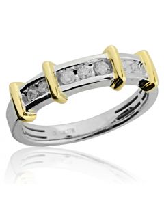 10K White and Yellow Gold Mens Wedding Band Ring 1/4cttw Diamonds 6.5mm Wide Comfort Fit(i2/i3, i/j)