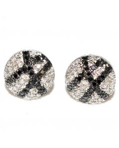 Black And White Diamonds Stud Earrings 0.3ct 10K White Gold Round Cluster Screw Back