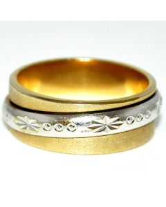 18K Gold Band Wedding Ring Two tone White and Yellow Gold Size 6 7mm Wide