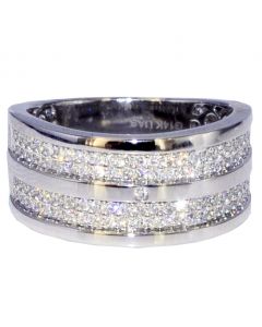 11mm Wide Mens Wedding Band Ring 14K White Gold 0.88ct Diamonds Comfort Fit 