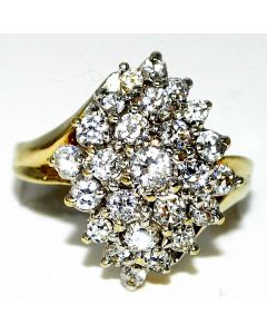 10K Gold Cluster Cocktail ring with Cubic Zircons Big Xl Size 20mm size 7