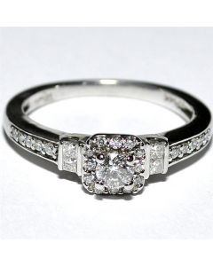 Real Diamond Engagement Ring .45ct 14K White Gold Halo round Princess cut estate