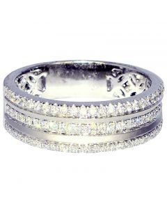 Extra Wide Wedding Band Mens 8mm 14K White Gold 0.84ct Sand Finish 