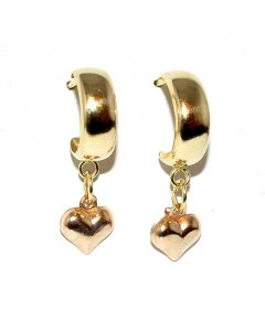 14K Rose and Yellow Gold Half hoop with dangling hearts 11mm