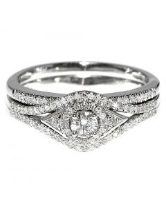 Bridal Wedding Rings Set 0.4ct w 10K White Gold Round Solitaire 2 piece set 