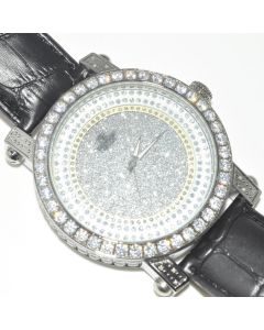 Mens Diamond Max Watch 0.12ct Real Diamonds Extra Bands 5ct Cubic Zarcons Bazel Case