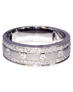 Mens Wedding Ring 14K White Gold Diamond Band 7mm Wide 0.85ct Comfort Fit