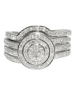 Diamond Bridal Set Wedding 0.4ct w 10K White Gold 13mm Wide Round Halo