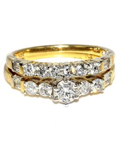 1ct w Diamond Bridal Wedding Ring Set 14K Gold Round Center 6.5mm wide
