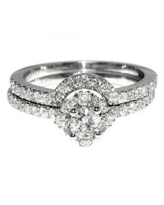 1ct Bridal Wedding Rings Set 14K White Gold EGL Certified Round Solitaire Center