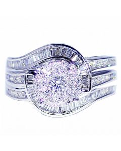 1.4ct w Diamond Bridal Wedding Ring 10K White Gold Swirl 14mm Wide