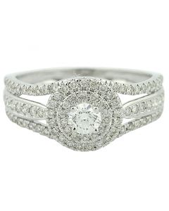0.75ct Diamond Bridal Wedding Ring 3 in 1 Style Split Shoulder Round Solitaire Halo