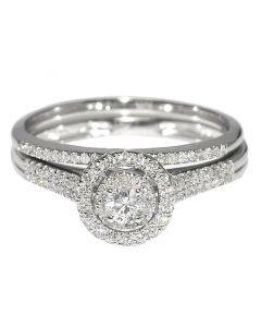 Bridal Wedding Ring Set 2 piece 0.4ctw 10K White Gold Round Solitaire with Halo 