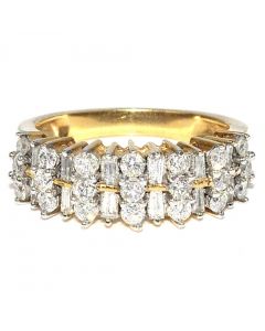 Diamond Anniversary Ring 14K Gold 1ct Diamonds Baguette and Round 7.5mm Wide