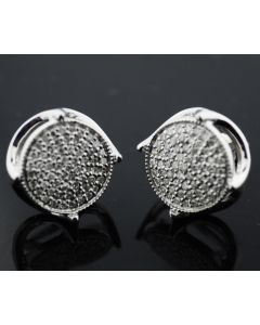 Mens Diamond Earrings Extra Larger 12mm Round Cluster 0.42ctw Stud Screw Back