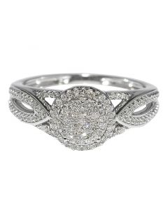 0.25ct Diamond Bridal Wedding Ring Halo 9mm Wide 10K White Gold Split Shoulder