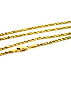 14K Gold Rope Chain Solid Rope Diamond Cut Lobster Clasp 22 Inch 2mm 