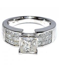 2.5ct w Princess Cut Diamond Ring 14K White Gold 1.5ct Solitaire 