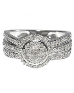 0.33ct Diamond Halo Bridal Engagement Ring Pave Set 10mm Wide 10K White Gold 