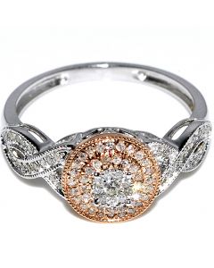 Diamond Engagement Ring Rose and White Gold 0.25ct 10K 9mm Halo pave set new
