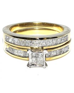 1ct w Princess cut Diamond Wedding Ring Set 2 piece 14K Yellow Gold