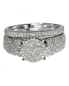 0.5ct Bridal Wedding Rings Set 10K White gold 9.5mm Wide Pave Set 2pc Set