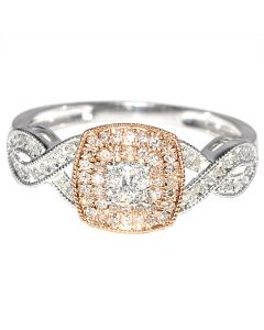 Rose and White Gold Diamond Engagement Wedding Ring Two Tone 0.25ct 10K