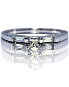 Bridal Wedding rings set 0.5ct w White Gold Round solitaire baguette white gold