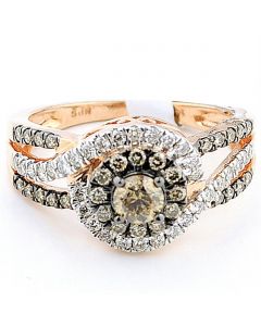 1ct Cognac And White Diamond Engagement Ring 14K Rose Gold