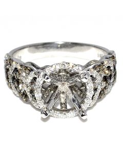 Cognac and White Diamond Semi Mount Ring for 1ct Round Solitaire 0.94ctw 14K White gold