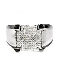 Mens Ring With Diamonds 10K White Gold Comfort Fit 12mm Wide Wedding Ring Pinky Fashion 