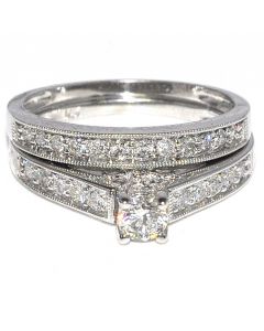 0.78ct Wedding Set Two Piece Engagement Ring + Band 10k White Gold Diamond Bridal