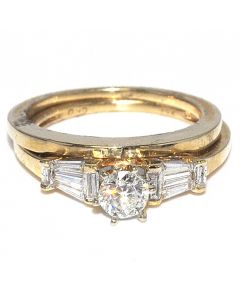 0.75ct Diamond Bridal Set Wedding Ring And Band 14K Gold Baguette & Round
